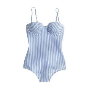 NWT J. Crew Blue Seersucker One Piece Swim Suit